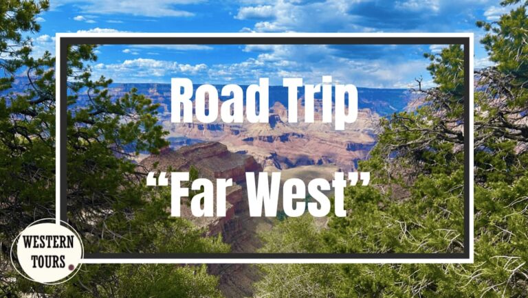 Affiche Road Trip Far west devant le Grand Canyon